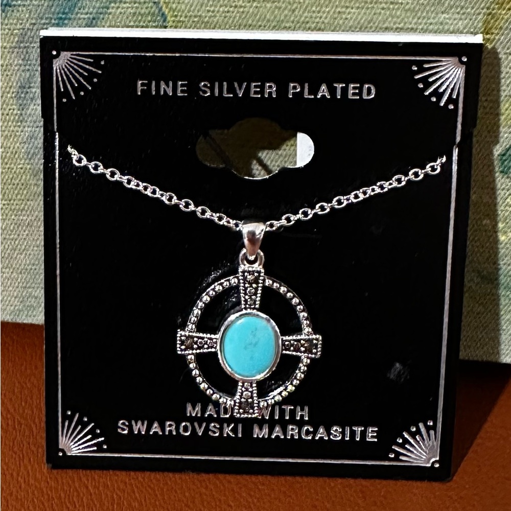 Fine Silver Plated Swarovski Marcasite Pendant Necklace